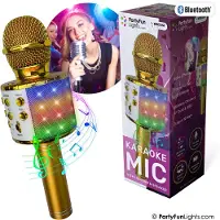 Partyfunlights Gold Karaoke Mic W/Light & Speaker - Gold - ONE SIZE