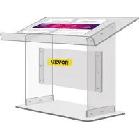 Vevor -pöytämallin akryylinen puhujakoroke, 19,5" korkea pleksilasinen puhujakoroke, 27" x 13,7" pöytä, akryyliset saarnatuolit kirkkoihin, viisto pinta, reuna kirjatelineelle, kirkas puhujakoroke luen