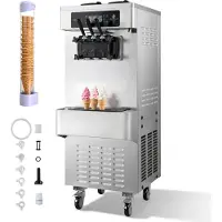 Vevor -jäätelökone ammattikäyttöön, tuotto 20–28 l/h, 2200 W:n vapaasti seisova pehmisjäätelökone, jossa 2 x 6 litran säiliötä ja sisäänrakennettu turvotuspumppu, esijäähdytys, matalan sekoituspitoisuu