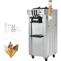 Vevor -jäätelökone ammattikäyttöön, tuotto 21–31 l/h, 1670 W:n vapaasti seisova pehmisjäätelökone 3 makua, 2 x 4,3 litran ruostumattomasta teräksestä valmistettu säiliö, LED-paneeli, automaattinen puhd