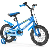 Vevor lastenpyörä, 35,56 cm BMX-tyylinen lastenpyörä, ajajan korkeus 90 cm - 115 cm, apupyörät mukana, tukeva ja helppo koota, taaperopyörä pojille ja tytöille, jotka oppivat ajamaan, sininen