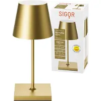 Sigor Nuindie mini LED ladattava pöytävalaisin, USB-C, kultainen, IP54, himmennettävä Nuindie,, Messinki/kulta, Olohuone/ruokailutila, Alumiini, Moderni