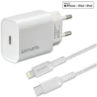 4smarts 20W PD Laturi ja Lightning-Kaapeli - EU pistoke - Valkoinen