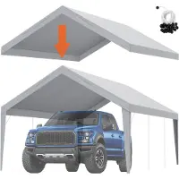 Vevor autokatoksen vaihtokate 13 x 20 jalkaa, autotallin telttasuoja, kestävä, vedenpitävä ja UV-suojattu, helppo asentaa pallokuminauhalenkeillä, harmaa (vain yläkate, runko ei sisälly)