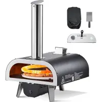 Vevor ulkopizzauuni, 12 tuuman puulämmitteinen pizzauuni, pellettipizzauuni lämpömittarilla ja sähköisellä pyörityksellä, kannettava pizzakone ulkopihalle, patiolle, leirintäalueelle, pizzakivi, kanto