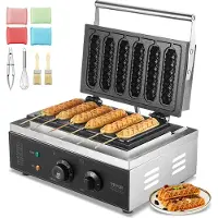 Vevor kaupallinen vohvelitikkujen valmistaja, 6 kpl 1500 W:n vohvelileipuri, tarttumaton ruostumattomasta teräksestä valmistettu maissintähkävohvelirauta lämpötilan ja ajan säädöllä, kahva, ravintolan