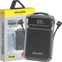 Awei Varavirtalähde P89K 10000mAh 38.5W PD/Lightning-kaapeleilla, musta