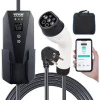 Vevor kannettava sähköauton laturi tyyppi 2, 16A 3,7 kW, sähköauton laturi 8,6 m latauskaapelilla, CEE 7/7 -pistoke, LCD-näyttö, IEC 62196, sähköauton latausasema koukulla kantolaukussa, IP66