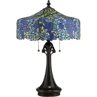 QUOIZEL Tiffany pöytävalaisin Cobalt, Pronssi/messinki, Olohuone/ruokailutila, Lasi, Jugend