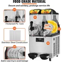 Vevor ammattimainen slushikone, 2 x 12 l / 3,2 gallonaa kaksoiskulho, 48 kupin teho, 220 V 950 W ruostumattomasta teräksestä valmistettu Margarita Smoothie -jäädytettyjen juomien valmistaja, slushikon