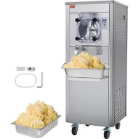 Vevor -jäätelökone kaupalliseen käyttöön, 18 l/h tuotto, 1600 W:n yhden maun jäätelökone pyörillä, 6 litran ruostumattomasta teräksestä valmistettu sylinteri, LED-paneeli, automaattinen puhdistus, esij