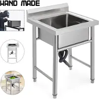 Vevor käsintehty tiskiallas, ei-magneettinen ruostumattomasta teräksestä valmistettu keittiön pesuallas, käsintehty, 1 lokero, 17,5 x 10 x 16,5 tuuman tilavuus, valtava kylpyammeen pesuallas maalaista