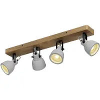 LINDBY Spot Mitis, 70 cm, 4-valo, harmaa, puu, betoni, GU10 Mitis , himmennettävä, Tumma puu, Olohuone/ruokailutila, Puu, Teollisuus