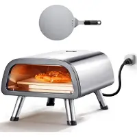 Vevor 12" sähköinen pizzauuni työtasolle, ruostumattomasta teräksestä valmistettu pizzakone pizzakivellä ja lastalla, lämmittää jopa 850°F:een, monikäyttöinen sisä- ja ulkopizzakeitin ravintoloille, k