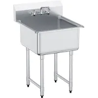 Vevor ruostumattomasta teräksestä valmistettu esivalmistelu- ja kodinhoitoallas, 1 lokero, vapaasti seisova pieni allas, sisältää hanan ja jalat, 27" x 41" kaupalliset yhden altaan altaat autotalliin,