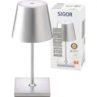 Sigor Nuindie mini LED ladattava pöytävalaisin, Easy Connect, hopea, himm. mini, himmennettävä, Alumiini/harmaa/sinkki, Olohuone/ruokailutila, Alumiini, Moderni