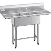 Vevor 3-lokeroinen tiskiallas, 18-gauge 304 ruostumatonta terästä, kulhon koko 254x356x254 mm, 3-paikkainen ammattikeittiön esivalmistelu- ja apuallas kahdella valutustasolla ja roiskesuojalla ravinto