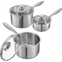 Vevor ruostumattomasta teräksestä valmistettu kattilasarja, 1 QT &amp; 2 QT &amp; 3 QT kattilaa lasikansilla, monikäyttöinen tarttumaton ruostumattomasta teräksestä valmistettu kattila ergonomisella k