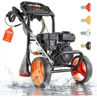Vevor kaasukäyttöinen painepesuri 2900 PSI ja max 7 l/min, päivitetty alumiinipumppu ruiskupistoolilla ja sauvalla, 4 suutinsarja, matalaprofiilinen painepesuri autoille, aidoille, ajoväylille, koteih