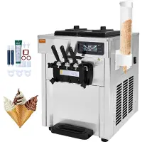 Vevor -jäätelökone ammattikäyttöön, tuotto 18–28 l/h, 1650 W:n 3 makua, pöytämallin pehmisjäätelökone, 2 x 5,5 litran ruostumattomasta teräksestä valmistettua sylinteriä, LED-paneeli, automaattinen puh