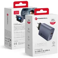 Forcell F-ENERGY GaN VT-42B ładowarka sieciowa 2 x Typ C + USB A PD QC4.0 4A 65W szara