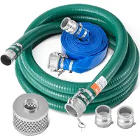 Vevor -imuletkusarja vesipumpulle, jossa on 51 mm (2 tuumaa) x 15,2 m (50 jalkaa) sininen vastavirtahuuhteluletku, 6,1 m (20 jalkaa) vihreä imuletku ja teräksinen pyöreäreikäinen siivilä, nokkalukot, p