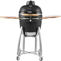 Vevor -hiilisavustin ja -grilli, 450 mm:n Kamado-hiiligrilli, siirrettävä keraaminen grilli, jossa 4 pyörää (2 lukittavaa), sisäänrakennettu lämpömittari, ilmaventtiili ja sivuhylly ulkoterassille ja p