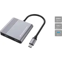 Conceptronic DONN13G, Langallinen, USB 3.2 Gen 1 (3.1 Gen 1) Type-C, 100 W, Harmaa, 5 Gbit/s, 4K Ultra HD