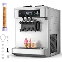 Vevor -jäätelökone ammattikäyttöön, tuotto 20–28 l/h, 2200 W:n 3 makuinen pehmisjäätelökone, jossa 2 x 6 litran säiliötä ja sisäänrakennettu turvotuspumppu, esijäähdytys, matalan sekoituspitoisuuden hä