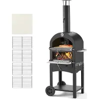 Vevor ulkopizzauuni, 12" pellettiuunit, 2-kerroksinen pizzauuni, puulämmitteinen, puulämmitteinen ulkopizzauuni kahdella irrotettavalla pyörällä, maksimilämpötila 1000 ℉, pizzauunit grillaukseen
