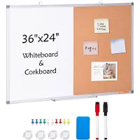 Vevor 36" x 24" valkotaulu ja korkkitaulu, alumiinikehyksellä – 2-in-1 magneettinen kuivapyyhittävä ilmoitustaulu seinälle – ihanteellinen kouluun, kotiin ja toimistoon