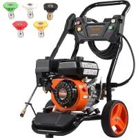 Vevor kaasukäyttöinen painepesuri, 3950 PSI 10L/min, 2.6 GPM kaasukäyttöinen painepesuri kuparipumpulla, ruiskupistoolilla ja jatkovarrella, 5 suutinsarja, autoihin, aitoihin, koteihin, ajotielle, ter