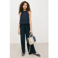 Mango Halter Long Jumpsuit - Navy - 134
