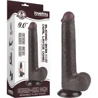 Lovetoy Sliding-Skin - imukupilla varustettu kaksikerroksinen dildo - 20,8 cm (ruskea)