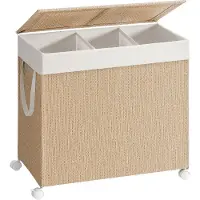 Songmics Pyykinkori, HOME LCB601N01, 66,5x37,5x65 cm, Beige, Pesukorv, HOME LCB601N01, 66.5 x 37.5 x 65 cm, looduslik beež-matt valge