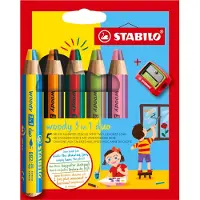 Stabilo woody 3 in 1 Duo - Multitalent Coloured Pencil - Set 5 pcs. + Pencil Sharpener