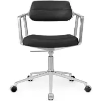Vipp 453+ Työtuoli Huonekalupyörillä Kiillotettu Alumiini / Black Leather - Toimistotuolit Nahka Musta - 453+04C01