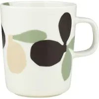 Marimekko Omppo muki Valkoinen, sage, mustanruskea, pellava, 2,5 dl