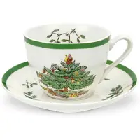 Spode Christmas Tree teekuppi aluslautasella