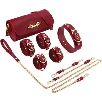 Kiotos Leather BDSM Deluxe 5-osainen Bondagesetti - Punainen