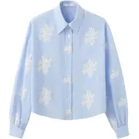 Mango Floral Embroidered Shirt - Blue - XL