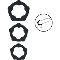 Vuxen Beaded Silicone Cockring Set of 3 - S/M/L - Black