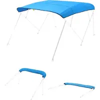 Vevor 4-keulainen veneen biminikatos, 600D polyesterikatos, vedenpitävä ja aurinkosuojattu veneen markiisi säilytyspussilla, biminikatoksen vaihto, 96"P x (97"-103")L Tyynenmeren sininen (tukikehys ei
