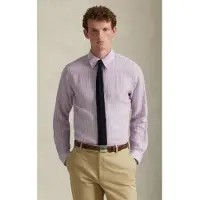 Ralph Lauren for man. 710B15594003 Linen shirt with lilac Custom Fit stripes (M), Casual, Purple, Long sleeve