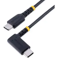 StarTech.com 1ft (30cm) USB C Charging Cable Right Angle - 60W PD 3A - Heavy Duty Fast Charge USB-C Cable - Black USB 2.0 Type-C - Rugged Aramid Fiber - USB Charging Cord (R2CCR-30C-USB-CABLE)