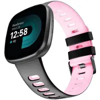 CaseOnline Twin Sport Rannekoru Armband Fitbit Versa 4 - Musta/vaaleanpunainen