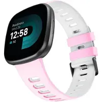 CaseOnline Twin Sport Rannekoru Armband Fitbit Versa 4 - Vaaleanpunainen/valkoine