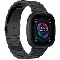 CaseOnline Rannekoru ruostumatonta terästä Fitbit Sense 2 - Musta
