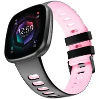 CaseOnline Twin Sport Rannekoru Armband Fitbit Sense 2 - Musta/vaaleanpunainen