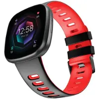 CaseOnline Twin Sport Rannekoru Armband Fitbit Sense 2 - Musta/punainen